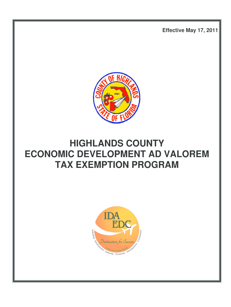 Highlands county economic development ad valorem tax exemption ... Preview on Page 1