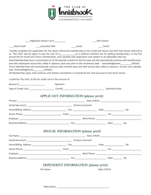 Innisbrook Resort Membership Application