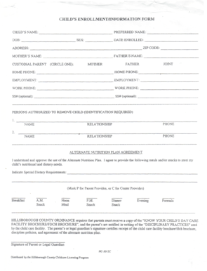 Child Enrollment Information Form