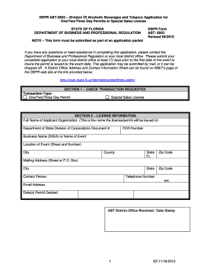 Florida One/Two/Three Day Permit Application