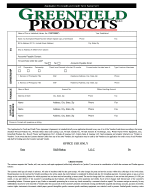 Application for Credit and Credit Term Agreement