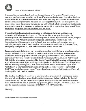 Manatee County Special Needs Evacuation Registration Form