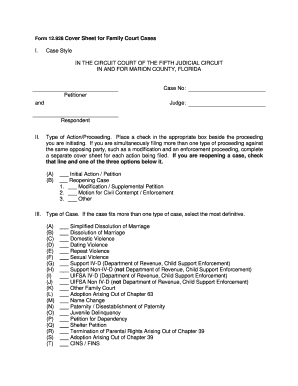 Form 12.928 Cover Sheet for Family Court Cases
