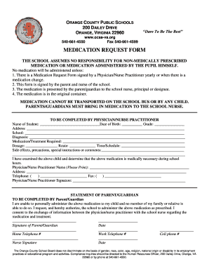 Orange County Public Schools Medication Request Form