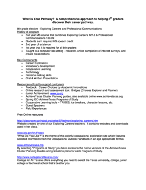8th Grade Career Pathway Exploration Form