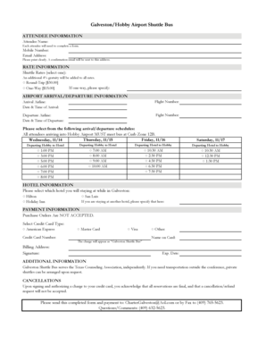 Galveston/Hobby Airport Shuttle Bus Reservation Form