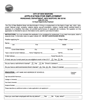 City of New Bedford Employment Application