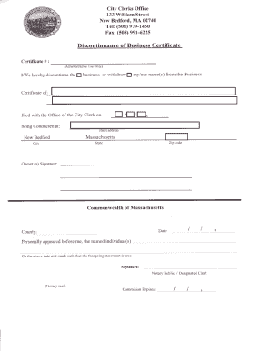 Massachusetts Business Discontinuance Certificate