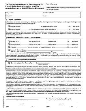 Payroll Reduction Authorization for 403(b) Annuity