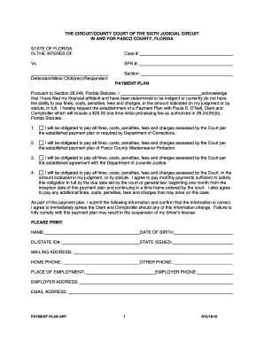 Florida Court Payment Plan Agreement