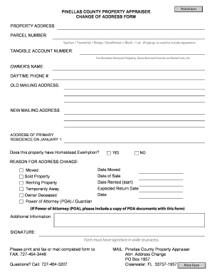 Pinellas County Property Appraiser Change of Address Form