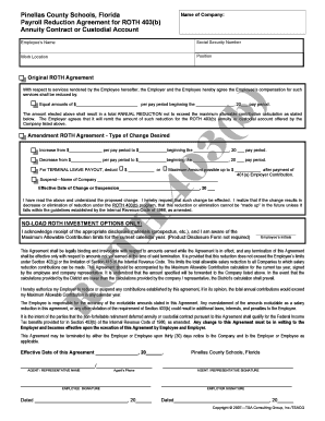 Payroll Reduction Agreement for ROTH 403(b) Annuity