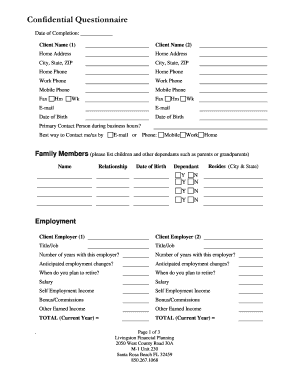 Confidential Financial Planning Questionnaire