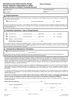 Payroll Reduction Authorization for 403(b) Annuity