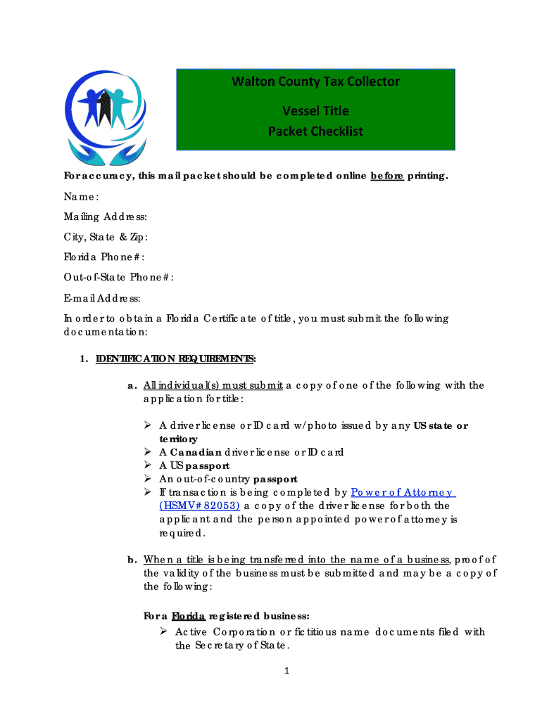 Fillable Online Walton County Tax Collector Vessel Title Packet Check