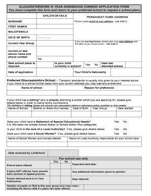 Gloucestershire In Year Admissions Application Form