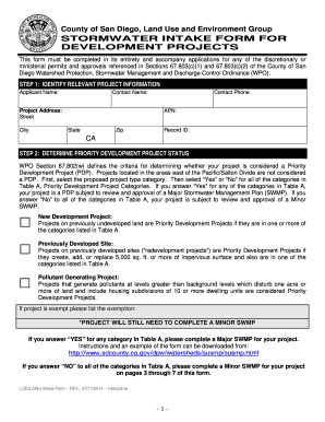 Stormwater Intake Form for Development Projects