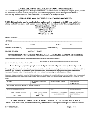 Michigan EFT Application Form