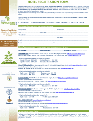 HOTEL REGISTRATION FORM The AgriBusiness Forum 2013 will be held at the Serena Hotel in Kigali Rwanda