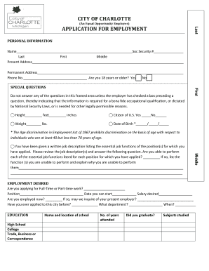 City of Charlotte Employment Application