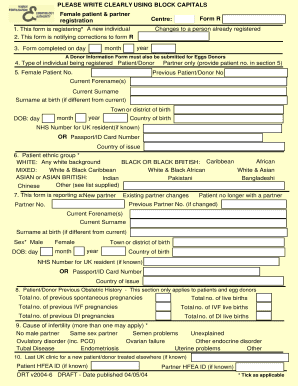 Female Patient and Partner Registration Form