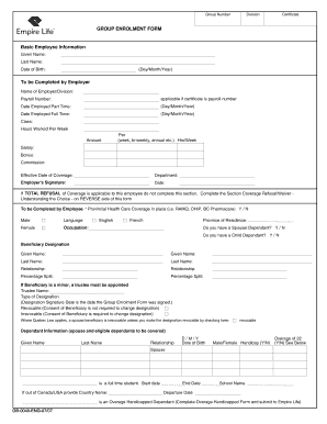 Group Enrolment Form for Employee Benefits