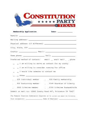 Constitution Party of Texas Convention Registration Form