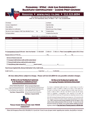 Texas Plumbing Continuing Education Registration Form