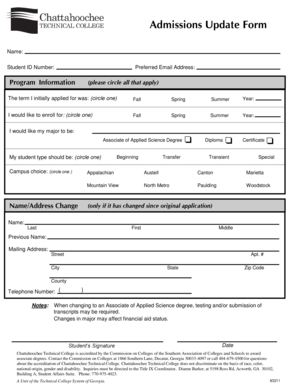 Admissions Update Form