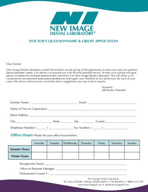 Doctor's Questionnaire and Credit Application