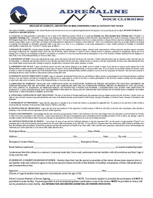 Release of Liability for Rock Climbing Activities