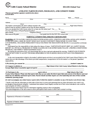 Cobb County School District Athletic Participation Form