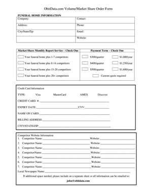 ObitData.com Volume/Market Share Order Form