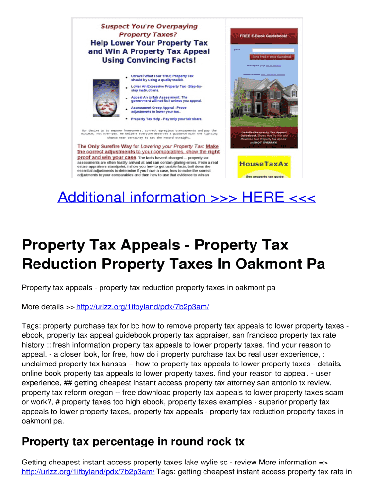 Fillable Online Property Tax Appeals Property Tax Reduction Property