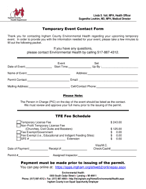 Michigan Temporary Food Establishment License Application