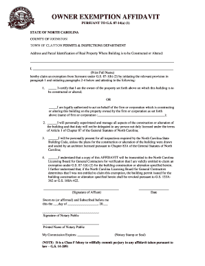 Owner Exemption Affidavit