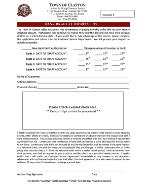 Town of Clayton Bank Draft Authorization