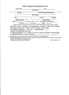 USPS Boating Course Registration Form