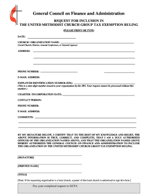 United Methodist Church Tax Exemption Request Form