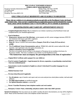 Piscataway School Enrollment Form