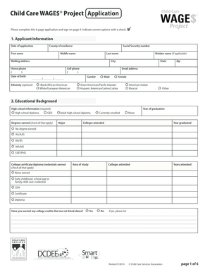 Child Care WAGE$ Project Application