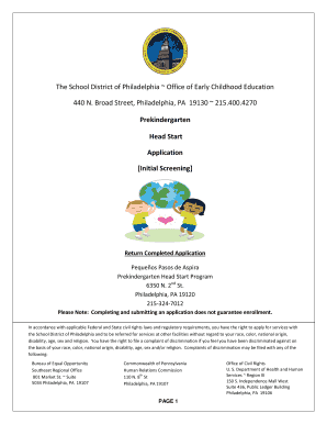 Philadelphia Prekindergarten Head Start Application