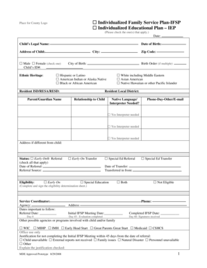 Individualized Family Service Plan Form