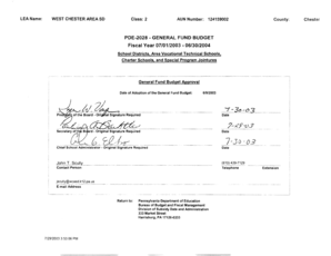 Pennsylvania General Fund Budget Form PDE-2028