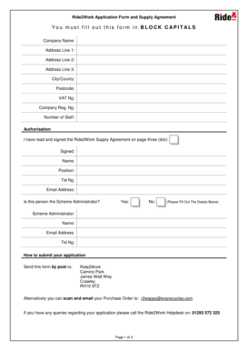 Ride2Work Application Form and Supply Agreement