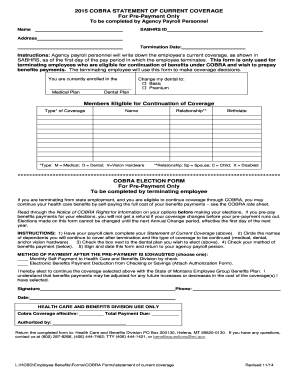 COBRA Statement of Current Coverage