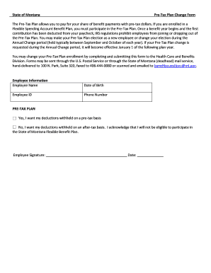 Montana Pre-Tax Plan Change Form