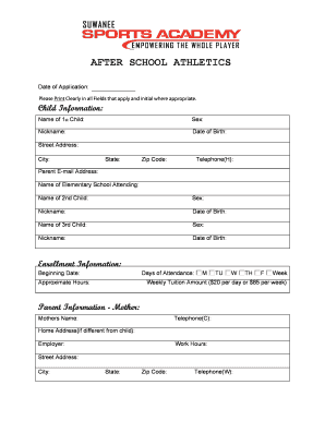 After School Athletics Enrollment Form