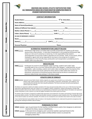 Grayson High School Athletic Participation Form