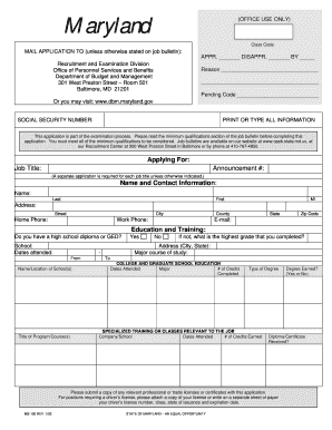 Maryland State Employment Application Form